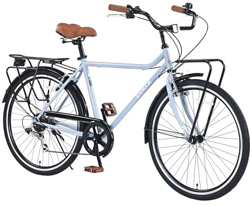WEEROCK 26 Inch Vintage Style Bicycle 7 Speeds Cruiser Bike City Bike Commute Bikes with Front and Rear Cargo Rack, Steel Frame, V-Brake for Adult, Man, Women,Light Blue