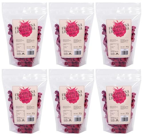 AZADA Frambuesas liofilizadas | Frambuesas Deshidratadas 100% Naturales en mitades | Nº1 VENTAS | Sin Azúcar añadido (6 X 100 g)