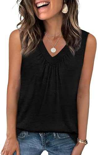Haslike Camiseta sin Mangas de Verano para Mujer, Estilo Casual, Holgada, Cuello en V, sin Mangas, Negro, L