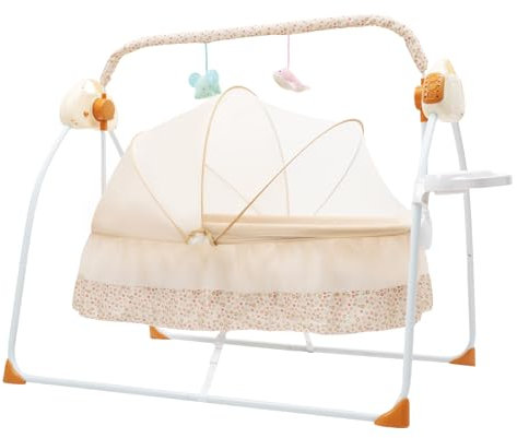 HHEMSTD Elektrisches Babybett Wiege 0-25Kg Kleinkind Wippe Auto Schaukelbett Baby Wiege fünf Gänge Einstellbar Khakifarben