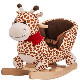 NINODOVAE Kids Rocking Horse Giraffe Stuffed Animal Wooden Rocker for Children 12 Months Boys and Girls/Nursery Christmas, Birthday Gift