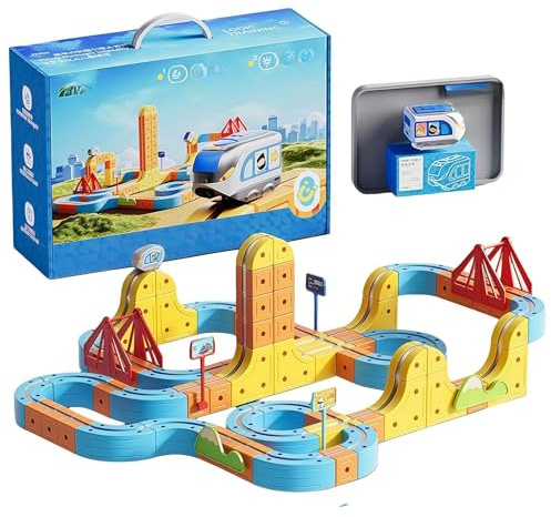 Juego de Tren de Carriles Mágicos Eléctricos Magnéticos para Coche, DIY Electric Train Set Flexible Race Track, Juego de Tren Eléctrico, Pista de Carreras 3D Flexible con Coche Motorizado (156pcs)