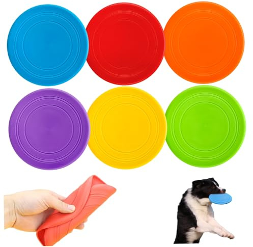Disques volants pour chien 6 pièces 7 pouces en caoutchouc souple résistant à la mastication jouet à rapporter pour les mâcheurs agressifs jeu interactif jouets pour animaux de compagnie en plein a