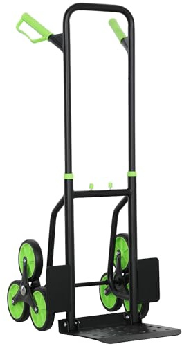 DURHAND Carrello Portapacchi per Scale 6 Ruote, Carrello Pieghevole, Portata 120kg, Carrello con Ruote Portatutto, Telaio Acciaio, Maniglia in PP, per Trasloco, Giardinaggio, Oggetti Pesanti Verde