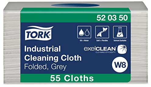 Tork Folded Industrial Cleaning Cloth Gray W8, Soft and Flexible, 8 x 55 Sheets, 520350
