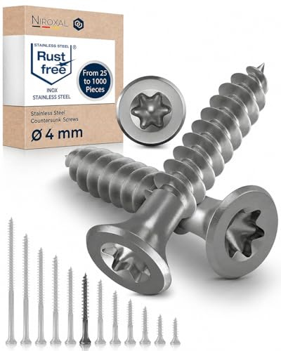 Träskruvar i Rostfritt Stål A2 – Försänkt Huvud Torx TX20 – Helgängade – 4 x 45 mm – 200 Pack – Universalskruvar för Trä