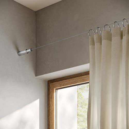 Seilspanngarnitur von Wand zu Wand axial bis zu 5 Meter Spannweite, einkürzbar, Edelstahl matt, rostfrei, Gardinendraht, Vorhangseil, Gardinenseil, Seilspannsystem