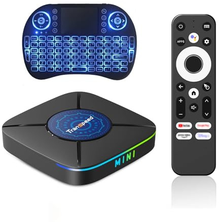 Android TV Box 14.0 2026 Upgraded, Android Box 2G RAM 32GB ROM, Quad Core Smart 4K TV Box Support 2.4G/5G Dual-WiFi HDR10 BT5.0 USB 3.0 100M Ethernet, with Mini Backlit Keyboard