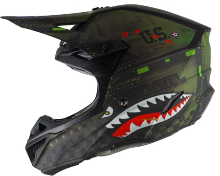 O'NEAL | Motocross-Helm | Motocross Enduro | 2 Außenschalen & 2 EPS für erhöhte Sicherheit, ABS Schale, Nasenschutz aus Gummi | 5SRS Polyacrylite Helmet Warhawk | Erwachsene | Grün Schwarz | Größe S