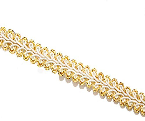 Yalulu 18 Yards Classic Woven Braid Trim Embroidery Braid Twist Fabric Cord Lace Trim Sewing Trimming Edge Craft Decorative Ribbon (White-Gold)