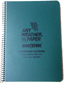 MODESTONE Outdoor Notizbuch A5 21 x 14,8 cm grüner Cover | Spiralbindung seitlich 50 Blätter kariert 7x7mm ohne Rand | wasserfest reißfest feuerfest