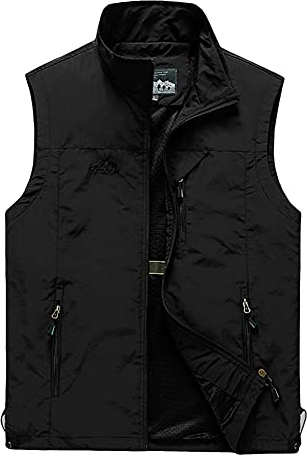 DAIHAN Herren Outdoor Fotografie Wandern Weste Camping Vest Anglerweste Leichte Softshell Safari Weste Sommer Multifunktionsweste Atmungsaktiv Ärmellos Jacke,Schwarz,6XL