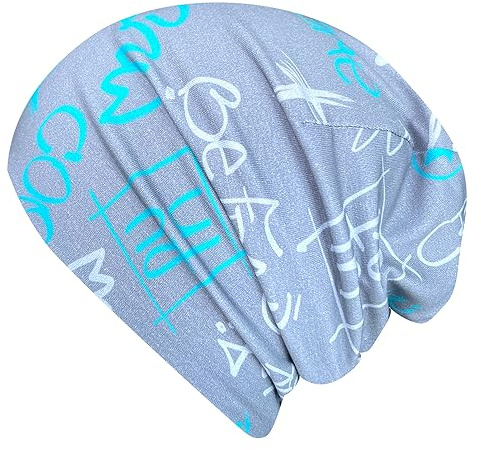 Wollhuhn ÖKO Jungen/Mädchen Bequeme COOL Music Long Beanie/Beanie-Mütze/Strickmütze/Kinder-Mütze Jersey Gefüttert Übergangszeiten (Öko-Stoffe/Bio) 20220620 (COOL Music Grau/Türkis, M)