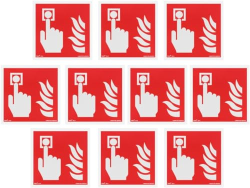 notlok Safety Work – 10x Panneau de protection incendie Alarme Incendie [15x15 cm] | PVC, Photoluminescent + Ruban Adhésif | DIN ISO 7010 | Panneau sécurité intérieur & extérieur
