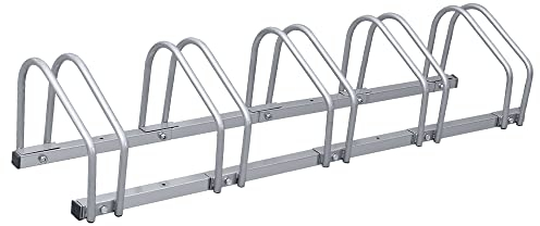 Fiqops Fahrradständer für 5 Fahrräder, 35-55 mm Reifenbreite, Mehrfachständer Aufstellständer Bodenparker, Fahrrad Ständer Boden, Radständer Bodenständer, Wand-Bodenmontage Platzsparend, Verzinkt