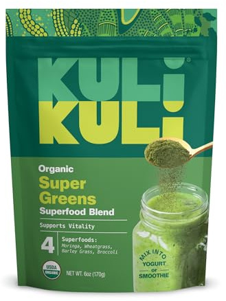 Kuli Kuli Green Power [6 oz] - Super Greens Powder - Nutrient Dense Moringa, Wheatgrass, Broccoli & Barley Grass Blend - 100% Plant Based Organic Superfood Posder Sourced from Remote Farms