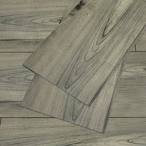 VEELIKE Självhäftande golvplattor med träutseende, grå PVC-golvbeläggning, kök, kakelgolv, vinylgolv, badrum, PVC-plattor, garage, självhäftande plattor, golvbeläggning vattentät, 90 cm x 15 cm, 12