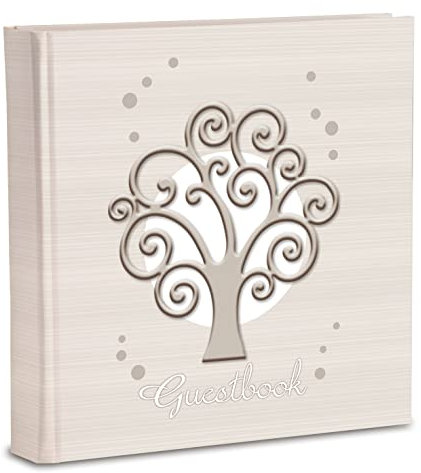 Mareli Feste di Matrimonio Battesimo Compleanno, Copertina Rigida, Libro degli Ospiti, Albero della Vita Ecru, cm 20X20 70 Pagine