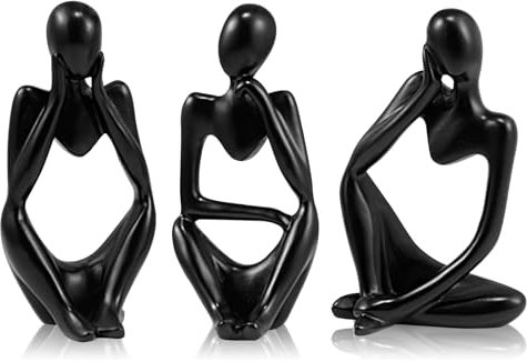 Cliplanyard Nordic Thinker Statue, 3Pcs Abstract Figurines Thinker Statues Modern Collectible Figurines Resin Bookshelf Sitting Sculpture Ornaments for Living Room Office (Black), 6cmx13cm