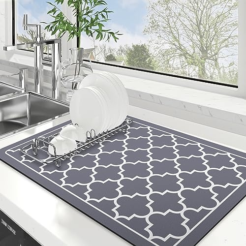 WISELIFE Dish Drying Mat Super Absorbent Drying Mat Large Dish Drying Mats for Kitchen Counter Easy Clean Dish Mat Kitchen Drying Mat16x 24 Stylish Grey