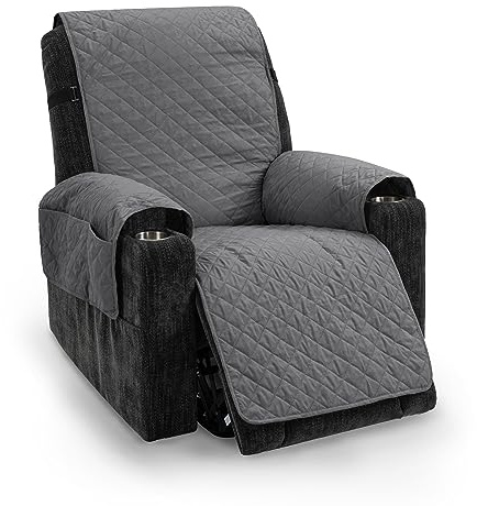 TIANSHU Housse Fauteuil Relax Imperméable, Housse pour Canapé Relax Housse Matelasse Réversible Chat Chiens Fauteuil Protection Lavable Résistant à l'usure Antidérapant(1 Place, Gris)