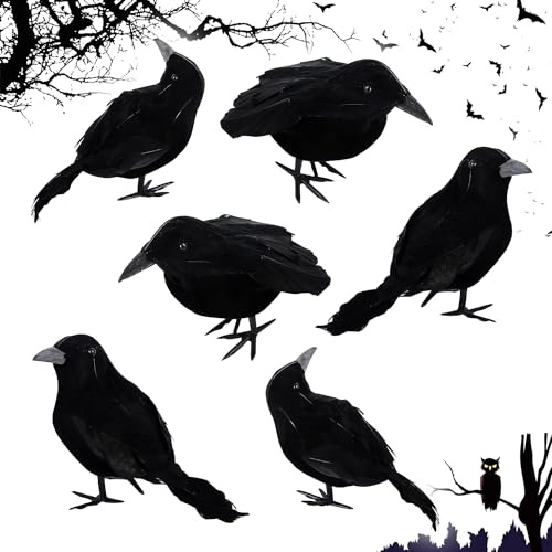 Corbeau d'halloween Décoration, 6 Pièces Corbeau À Plumes Noires, Corbeaux d'Halloween, Décoration Corbeau Noir, Corbeau Artificiel Réaliste, Corbeau Prop Décorations pour Horreur Déco d'halloween