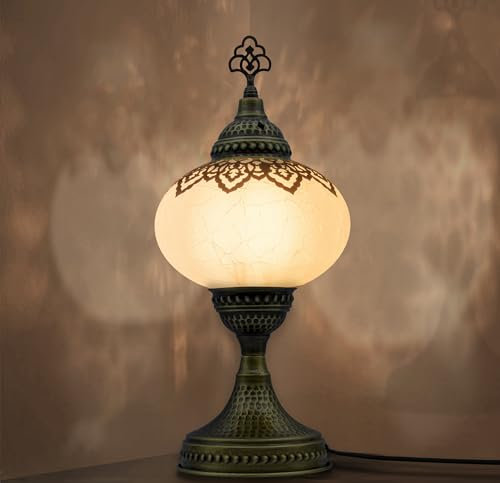 VALVELLO | Lampada A Mosaico | Krk Bianco | Turca Marocchina, Stile Tiffany, Decorativa In Vetro Per Camera Da Letto, Soggiorno, Regalo Per Occasioni Speciali/Persona Speciale