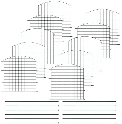XMTECH Teichzaun Gartenzaun Gitterzaun mit 10 Zaunelementen und 12 Befestigungsstäben, Metall Zaunelementen Dekorative, Zaun für den Garten, Gitterzaun Set, Oberbogen