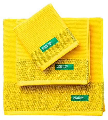 UNITED COLORS OF BENETTON. Set 3PC Toalla de baño (Tocador 30x50cm + Manos 50x90cm + Baño 70x140cm) 450GSM 100% Algodón Amarillo 'Rainbow'