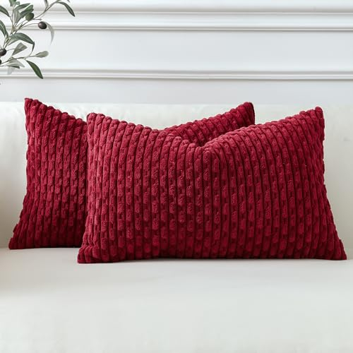 Sungeek 2er Set Kordsamt Kissenbezüge, Dekorativ Zierkissenbezüge Weich Kissenbezug Dekokissen Sofakissen Boho Deko Bezug Kissenhülle für Sofa Schlafzimmer Wohnzimmer (Weinrot, 40x60 cm)