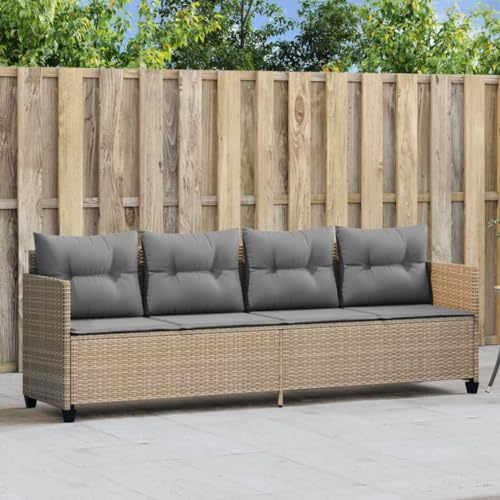 Faroom Sofá 3 Plazas de Ratán, Sofas de Terraza, Sofá Patio 3 Plazas, Conjunto Terraza Muebles Jardín Exterior Resistente a la Intemperie Beige y Gris Claro