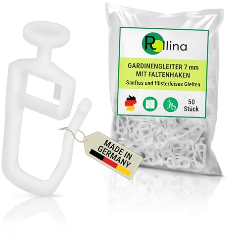 Rollina Gardinengleiter - Gardinenhaken für Schienen mit 4-5mm Innenlauf-Breite - Vorhanghaken - auch passend für KVARTAL Leiste (50, 7mm Kopf)