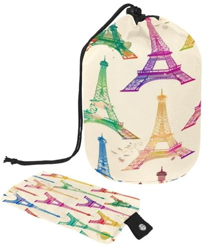 Trousse da toilette con coulisse, colorata Torre Eiffer di Parigi, a forma di barile, borsa per cosmetici, organizer da viaggio per trucchi + piccola borsa, Multi,