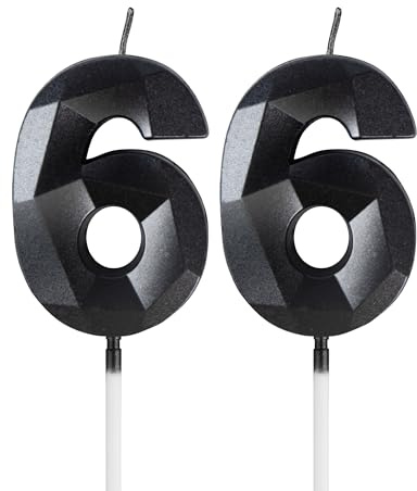 mciskin Black 66th Birthday Candles, 3D Number 66 Candles for Cake, Women Men 66th Birthday Decorations,Pearl Black Candle Cake Topper Decorations for Birthday Party Weddings Anniversary Supplies