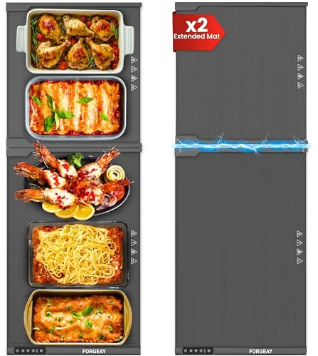 XXL Food Warming Mat Countertop 42x16 – 2 Piece Extendable Electric Warming Tray for Buffets & Parties – Extra Large Roll Up Silicone Food Warmer Mat with 8 Temp Settings, Auto Shut Off Food Warmer