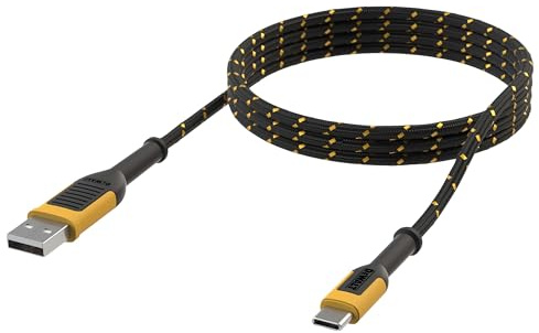 DEWALT USB A to USB C Reinforced Charging Cable 1.8 meters (6ft) Reinforced Kevlar® (withstands repeated bending and flexing) For Extra Long Life Span
