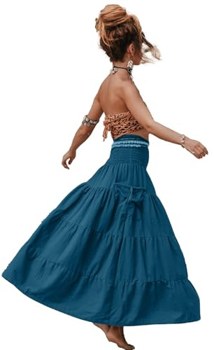 JENJON Mujer Falda de Playa Larga Bohemia Vestido 2 en 1 Falda de Verano con Bolsillo Color Sólido