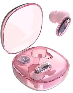 Mars Gaming MHIB2, Bluetooth 5.4 Hörlurar, Uppslukande Ljud, Halvtransparent och Ultrakompakt Ergonomisk Design, 24 Timmars Uppspelning, Trådlösa Hörlurar med Fodral och LED-indikator, Rosa​
