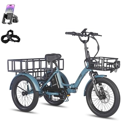 Fafrees F20 Mate Elektro-Dreirad | Klappbar, 48V Akku, 65Nm Motor | 20×3.0 Allwetterreifen, 180kg Lastenfähigkeit, Senioren-E-Bike (18Ah - mit Frontrahmen + großem Heckrahmen, Blauer Stil 4)