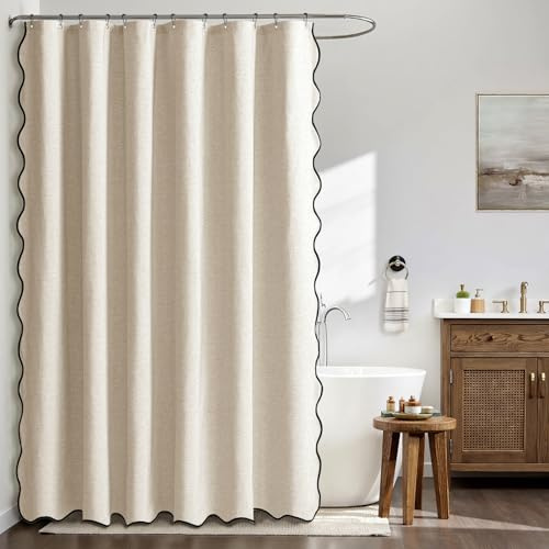 MIULEE Cortina de Ducha de Lino Texturizado Ondulado 120x200 cm Beige, Cortinas de Ducha Impermeables de Lujo para Hoteles, Cortina de Baño de Tejido Lavable Antimoho con 8 Ganchos de Metal.