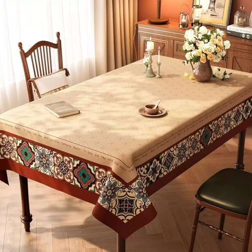 FANSU Tovaglia Cerata Esterno Rettangolare, Stile Etnico Tovaglia Plastificata PVC Impermeabile Antimacchia Copritavolo Proteggi Tavolo per Compleanno Giardino Cucina (Stile Etnico,140x140cm)