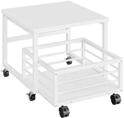 HOOBRO Supporto per Mini Frigo con Cassetto, Mobile Base per frigorifero con Ruote e Piedini Regolabili, Struttura in Metallo, Tavolo per Minifrigo per Casa, Ufficio, Bianco EWW155TL01