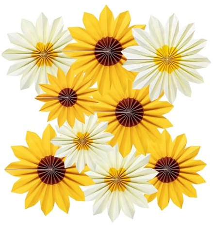 SLXLYH Abanicos de papel colgantes de girasoles amarillos, decoración de pared para cumpleaños, boda, fiesta, festival, adorno colgante de papel