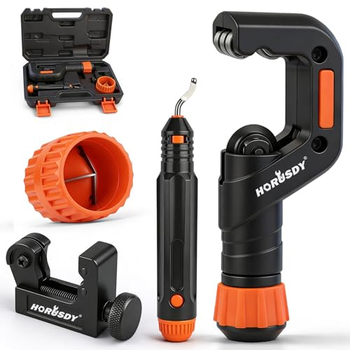 HORUSDY 4-Piece Ultimate Tube Cutter Set, Heavy Duty Pipe Cutter 1/4-2, Mini Tubing Cutter 1/8-7/8, Deburring Tool & Inner Outer Reamer for Copper, PVC, Aluminum Plumbing & HVAC Pipes