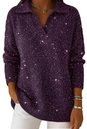 Generisk damtröja med glitter, v-ringad, långärmad, elegant, bling, blus, topp för kvällsmode och festligheter, 07, XL