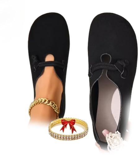 Ballerine da donna in tinta unita, casual, comode, in pelle scamosciata, scarpe Mary Jane leggere e larghe con punta rotonda per le donne, Nero , 39 EU