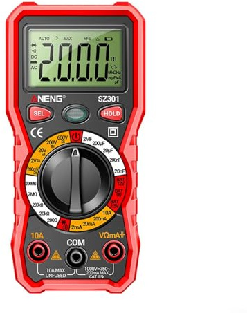 SZ301 digital multimeter med roterande och positiv klickkänsla, automatisk räckvidd, DC/AC-spänning 0-600 V, ström 0-10 A, diodtest, batteriövervakning (svart)