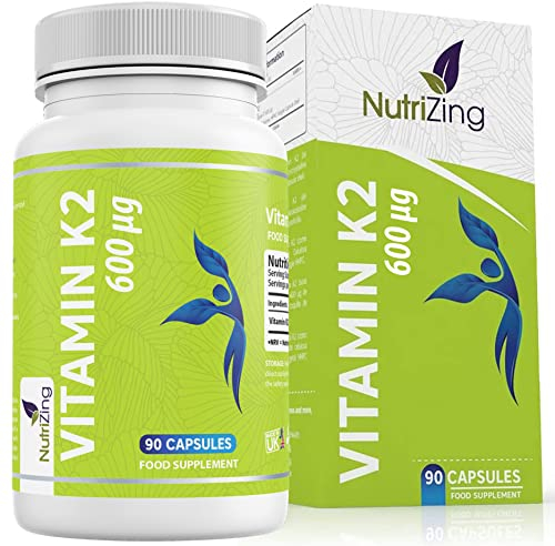 Vitamin K2 MK-7 600mcg von NutriZing - Fermentiertes, natto-basiertes, veganes Vitamin K - 90 Mikroverkapselt, Hochdosiert Kapseln - Unterstützt den Erhalt normaler Knochen - Zertifiziert als Vegan