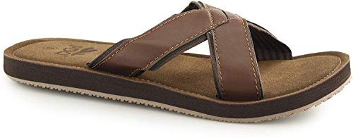 PDQ Jimmy Crossover Mule Slip on Summer Beach Walking Flip Flop Sandals - Brown PU, Mens UK 11 / EU 45