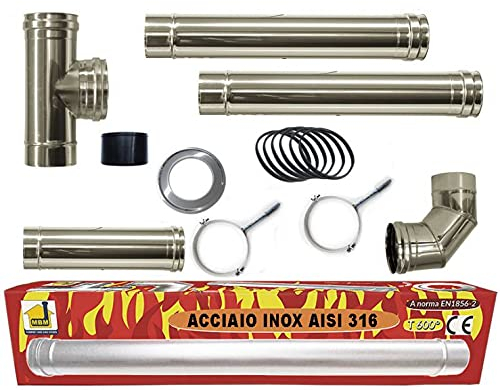 Kit tubos estufa de pellets 80 mm de acero INOX 316 L 600 ° CE 1856-2